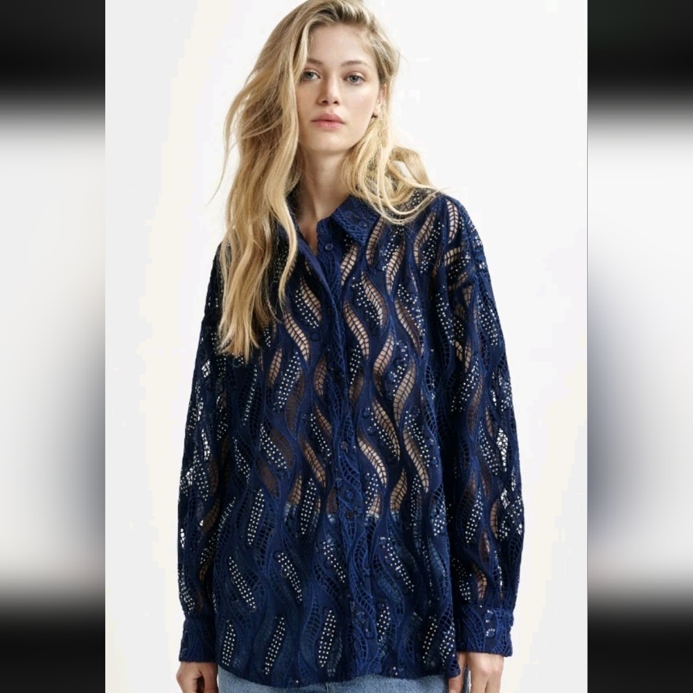 Nwt Essentiel Antwerp Henetton Broderie Anglaide Sequin Beaded Shirt  S
